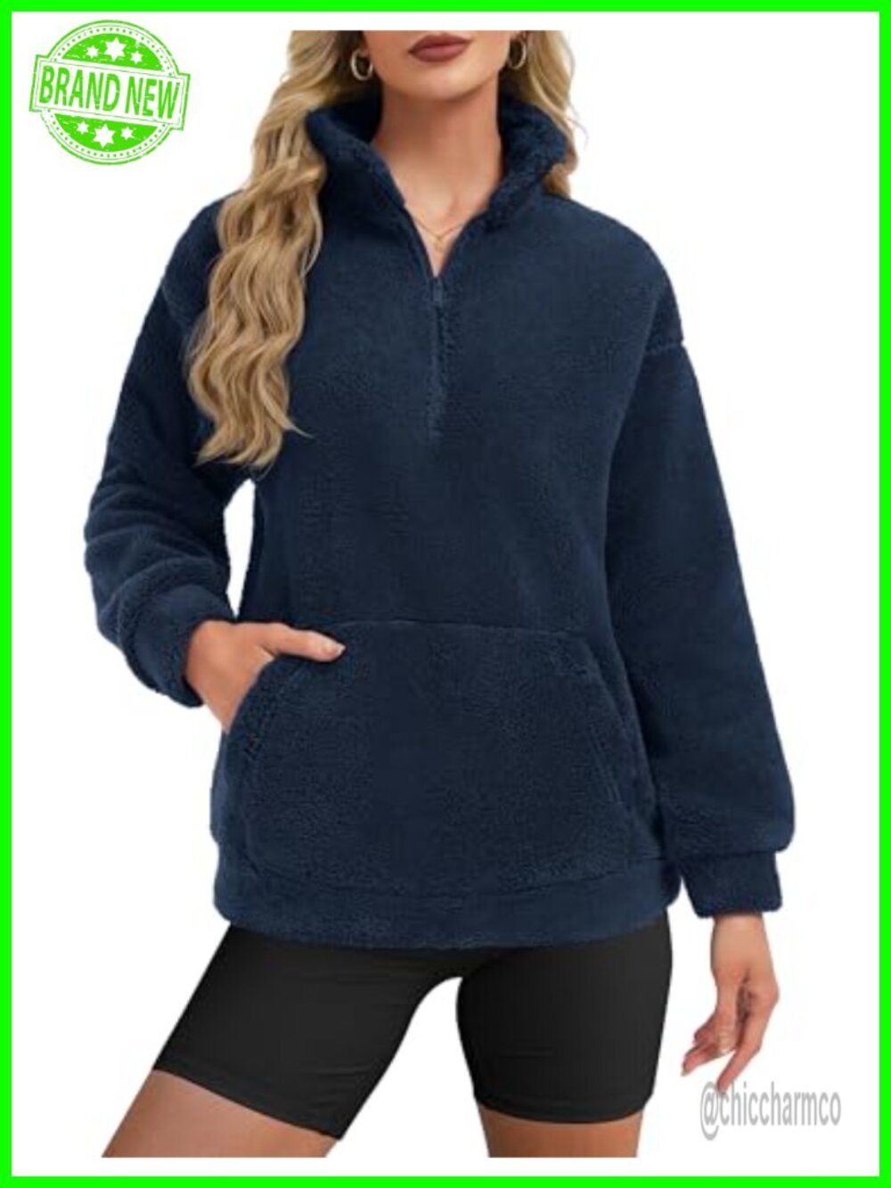 Fleece Pullover Women Long Sleeve Fuzzy Half Zip Sweatshirt Kangaroo Pocket